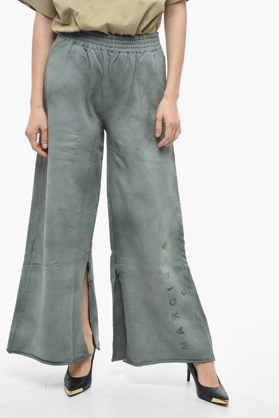 

Брюки-палаццо Maison Margiela MM6 из матового хлопка с открытым низом, серый