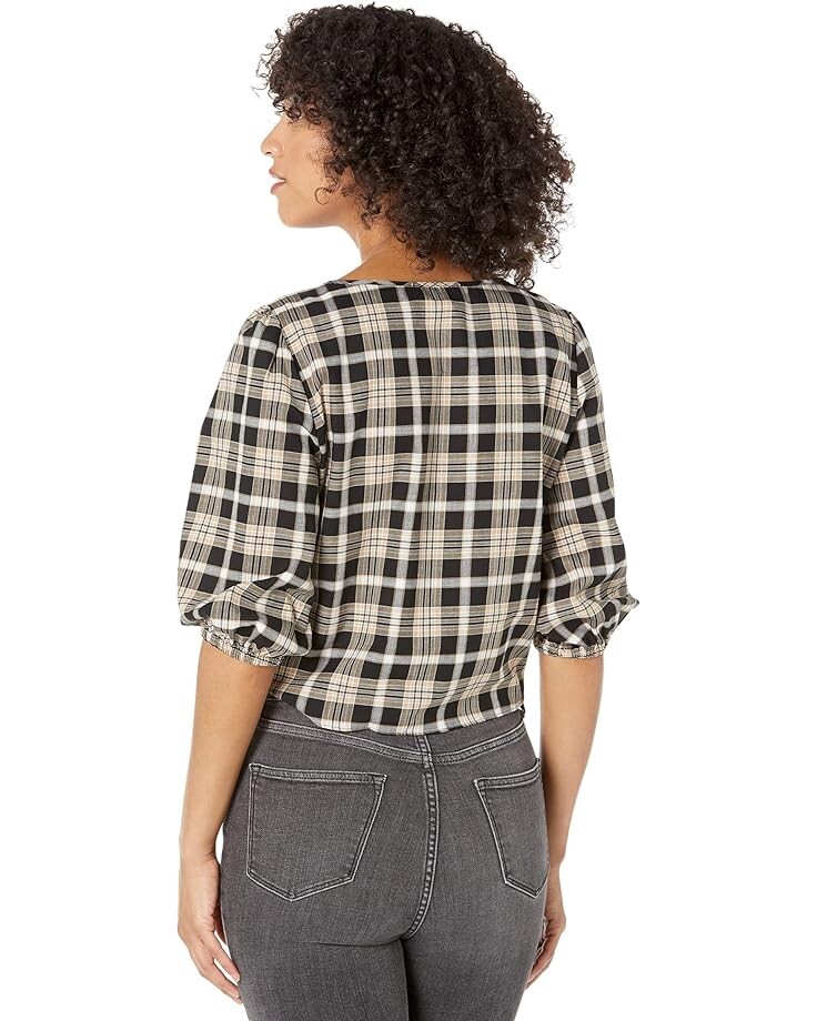 

Топ Michael Kors Yarn-Dye Flannel Tie Front Top, черный