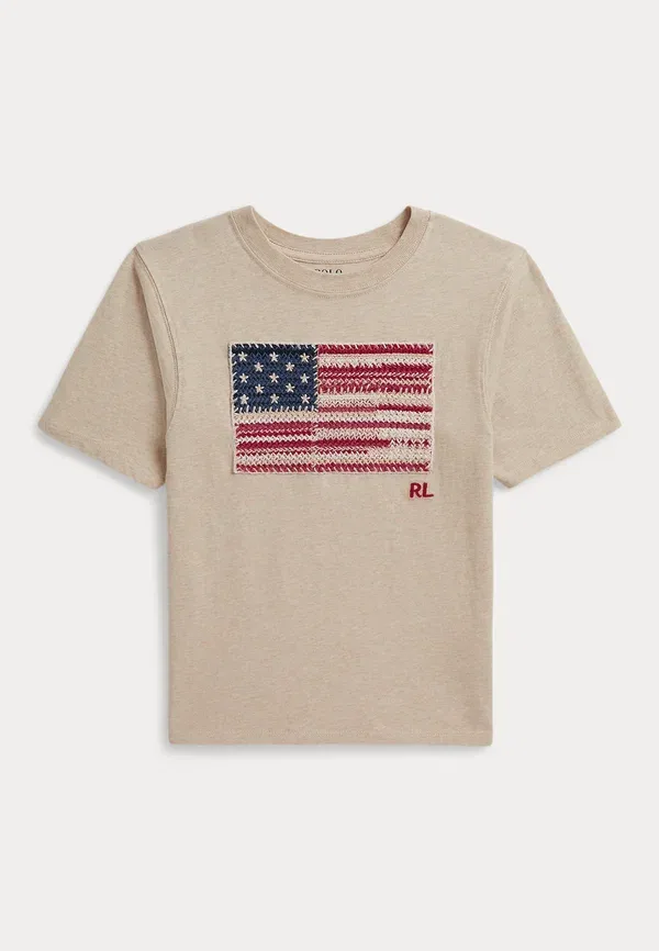 Футболка Polo Ralph Lauren Flag Cotton Jersey Tee 7 14y Print, цвет песочный меланж