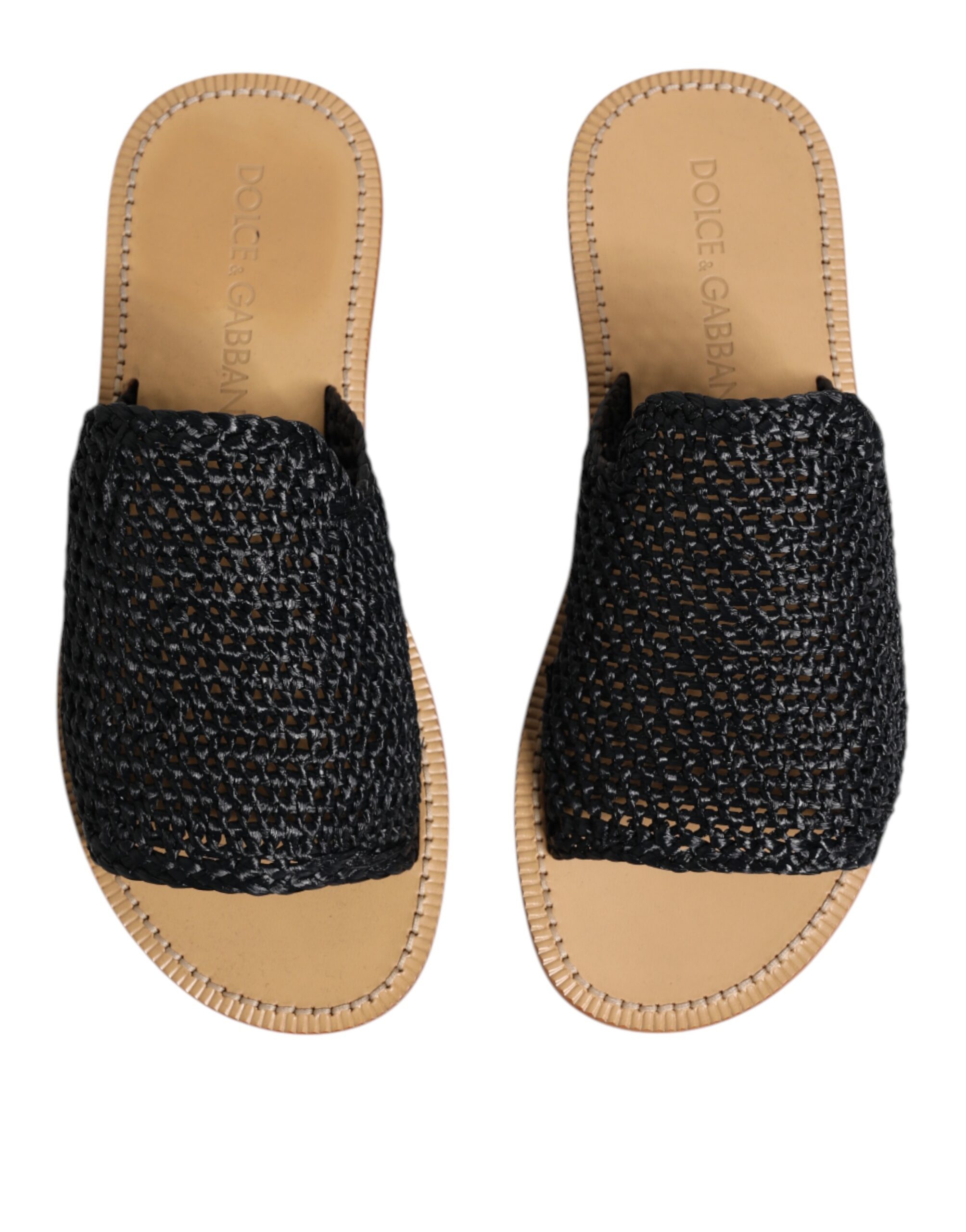 Черные однотонные плетеные шлепанцы из рафии Dolce & Gabbana, Black — фото 3