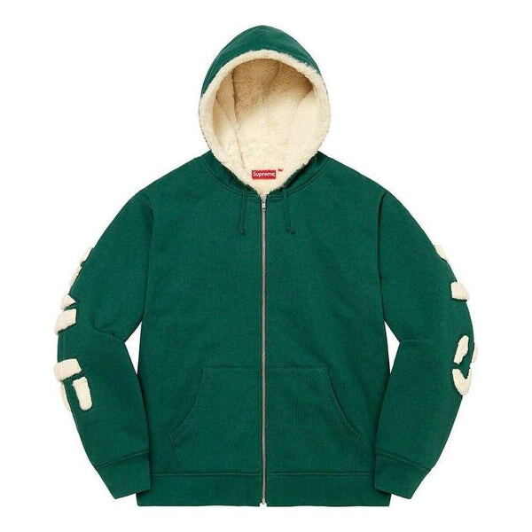 

Куртка faux fur lined zip up hooded sweatshirt 'green white' Supreme, зеленый