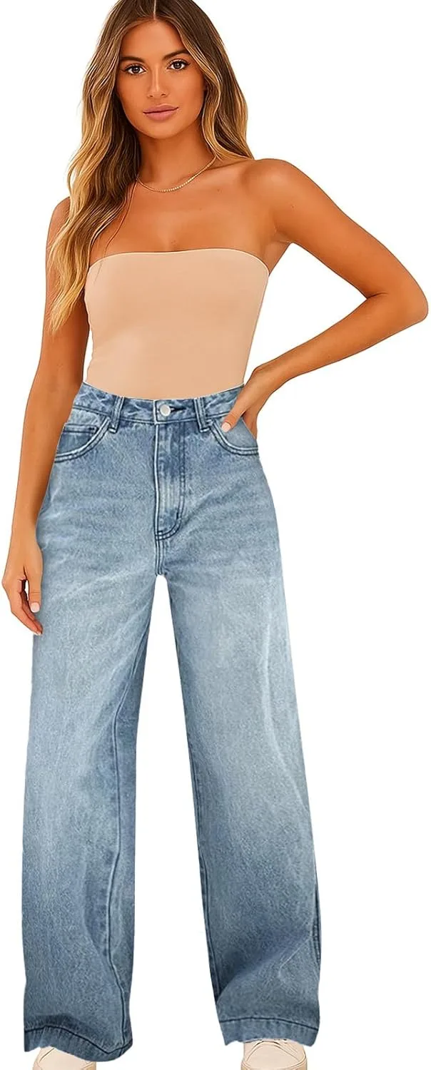 Джинсы Wide Leg для женщин, Mid Rise, Vintage Blue Denim, Relaxed Fit — фото 2