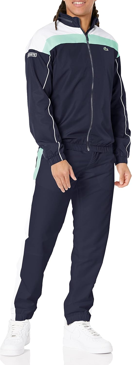 

Lacoste мужской спортивный костюм Sport Diamond Taffeta Regular Fit Color Block, Navy Blue/White/Spirulina Mint