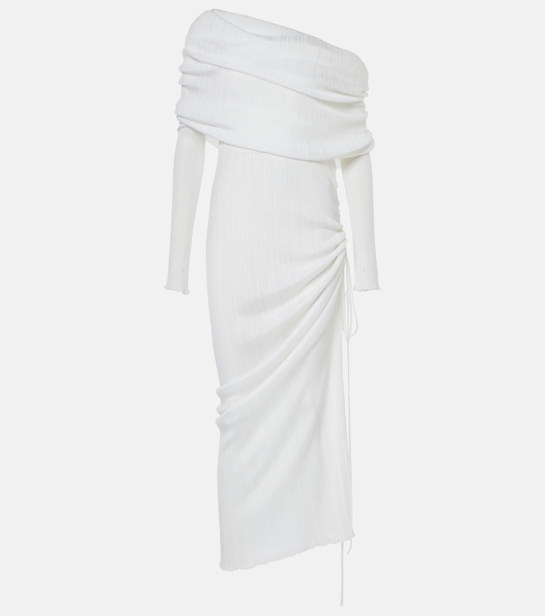 

Платье макси с открытыми плечами и сборками Alaïa, Blanc Optique
