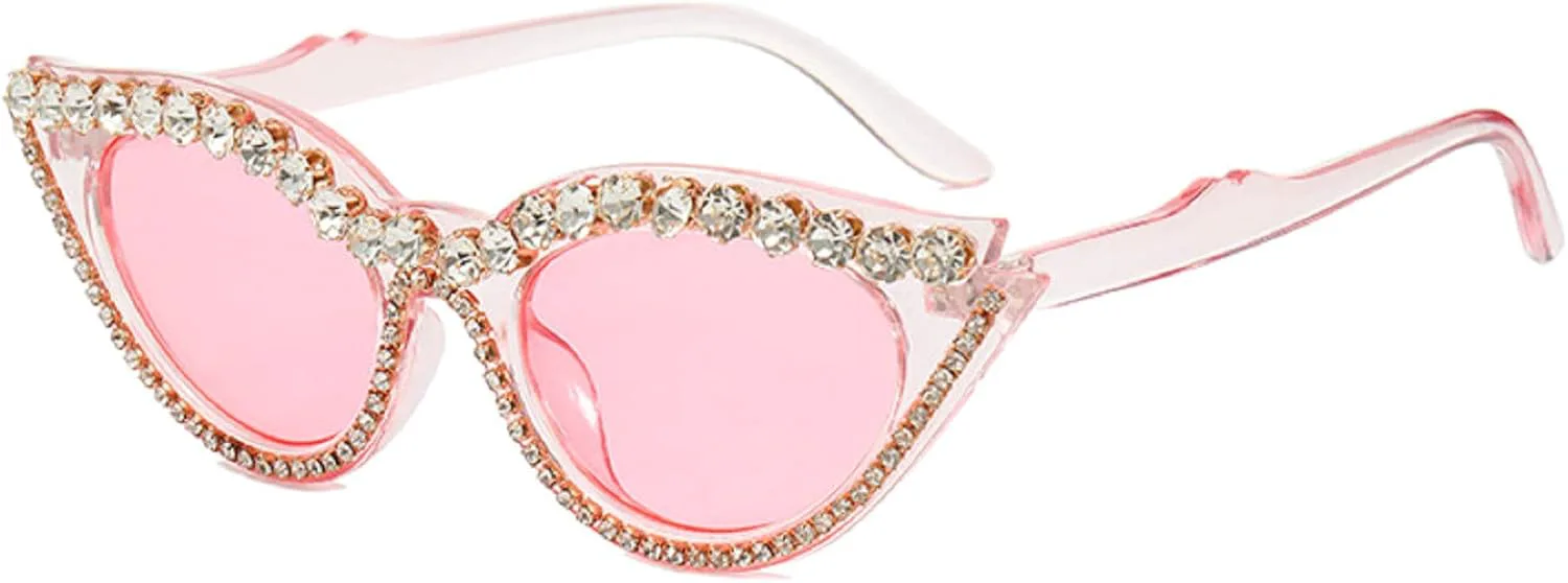 

Солнцезащитные очки «кошачий глаз» со стразами для женщин, блестящая оправа с кристаллами, защита от УФ-излучения, блестящие солнцезащитные очки mincl, Pink