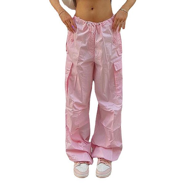 

Женские брюки с высокой талией, шнурком, мешковатые, широкие, быстросохнущие, в стиле стритвир, с функциональными карманами Elitechoice, Pink