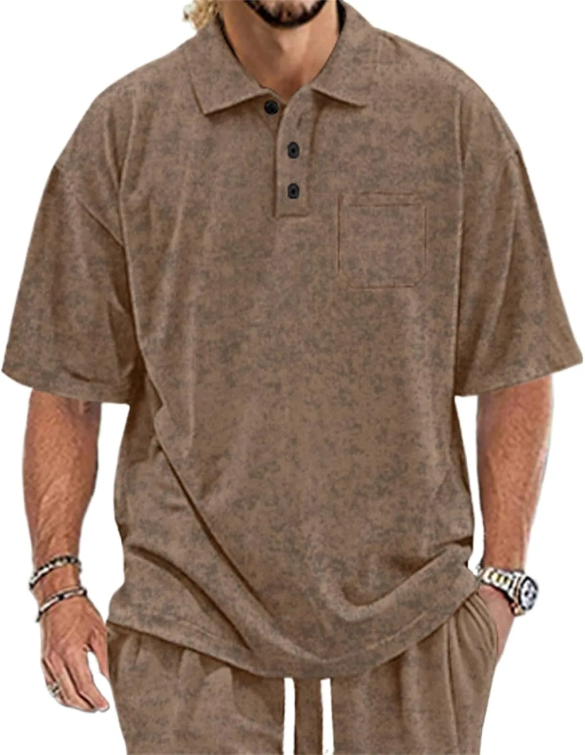 

Thatrich Oversized Polo для мужчин, ретро, мешковатый, легкий, с коротким рукавом