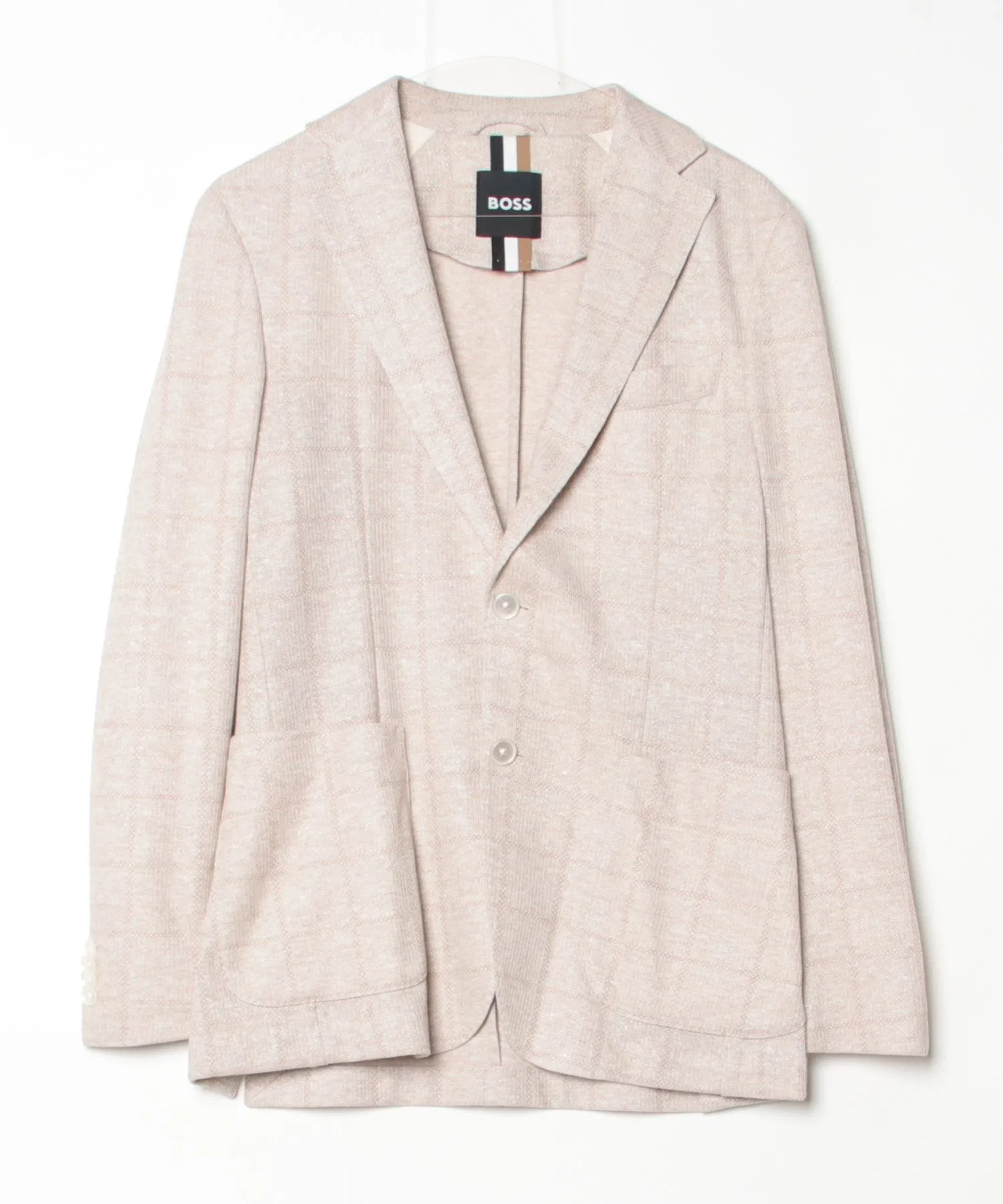 Мужской пиджак BOSS Slim Fit в клетку изо льна и хлопка белый