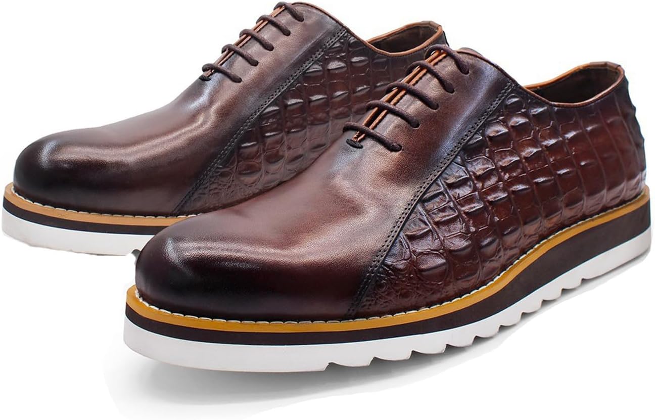 

Мужские повседневные туфли Santimon из крокодиловой кожи- кроссовки-оксфорды на шнуровке с белой подошвой для комфорта на деловых встречах, выпускных вечерах и свадьбах