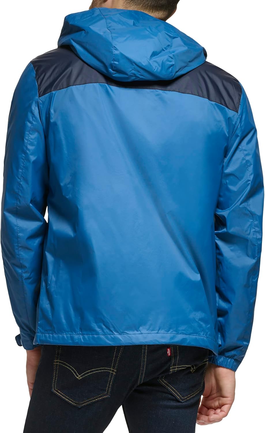 Мужская легкая дышащая водонепроницаемая куртка с капюшоном Tommy Hilfiger, Navy/Blue Coast Colorblock — фото 3