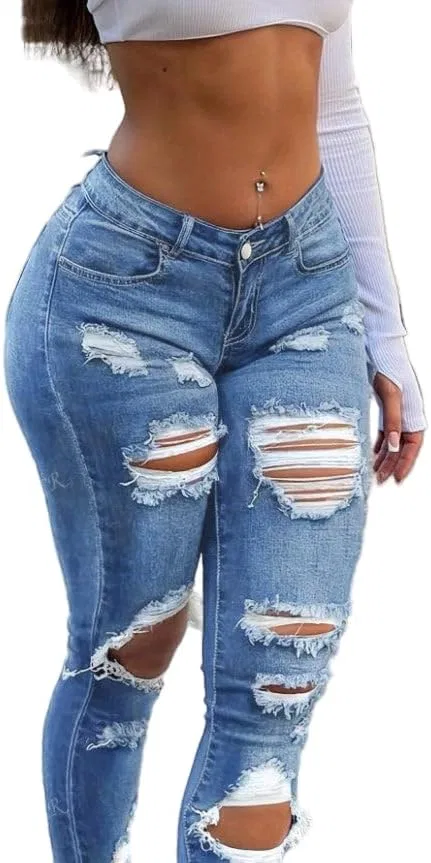 Женские джинсы Mid Waist Cropped Skinny - деним с легкой растяжкой, застежка на молнии, повседневный крой с карманами, Washed Colors Generic, Medium-Wash — фото 3
