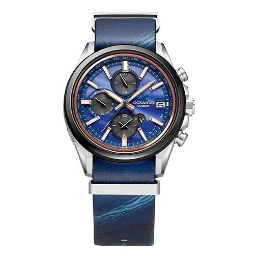 

Часы Men's CASIO Quartz Watch Sapphire Leather Strap Blue Sapphire Crystal Mens, синий
