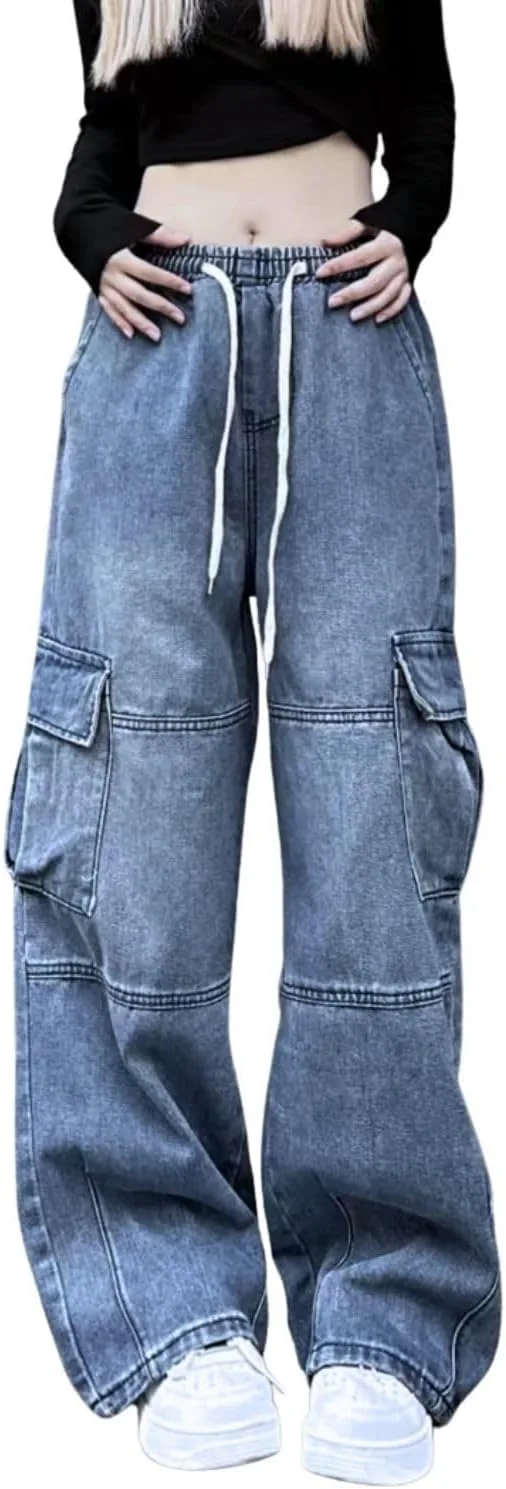 

Женские карго штаны baggy Y2k с drawstring PEAINJ