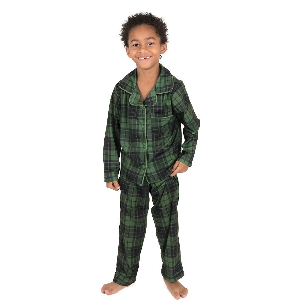 Детская фланелевая пижама в клетку из двух предметов Leveret, цвет Plaid Black Green