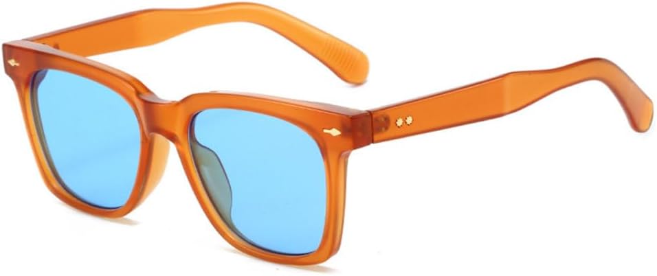 

Модные квадратные солнцезащитные очки конфетных цветов для женщин, ретро-очки с заклепками, трендовые мужские солнцезащитные очки UV400 оранжево-синего цвета MTZJH, Orange Blue