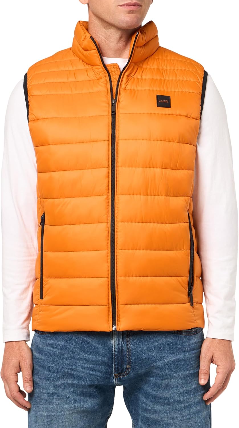 

BOSS Мужская легкая нейлоновая пуховая жилетка с нашивкой-логотипом, Sunshine