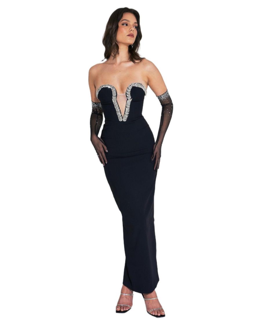 

Женское длинное платье Ivanna черного цвета, украшенное кристаллами Miss Circle, Black