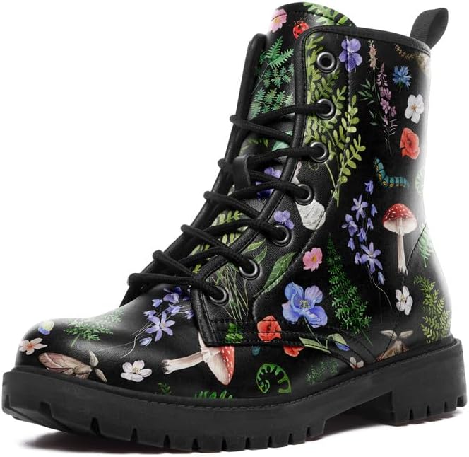 

Модные ботильоны на шнуровке для мужчин и женщин с цветочным, грибным и звездным узором, стильные унисекс ботинки, боевые модные ботинки Awsole, белый/черный/красный/желтый