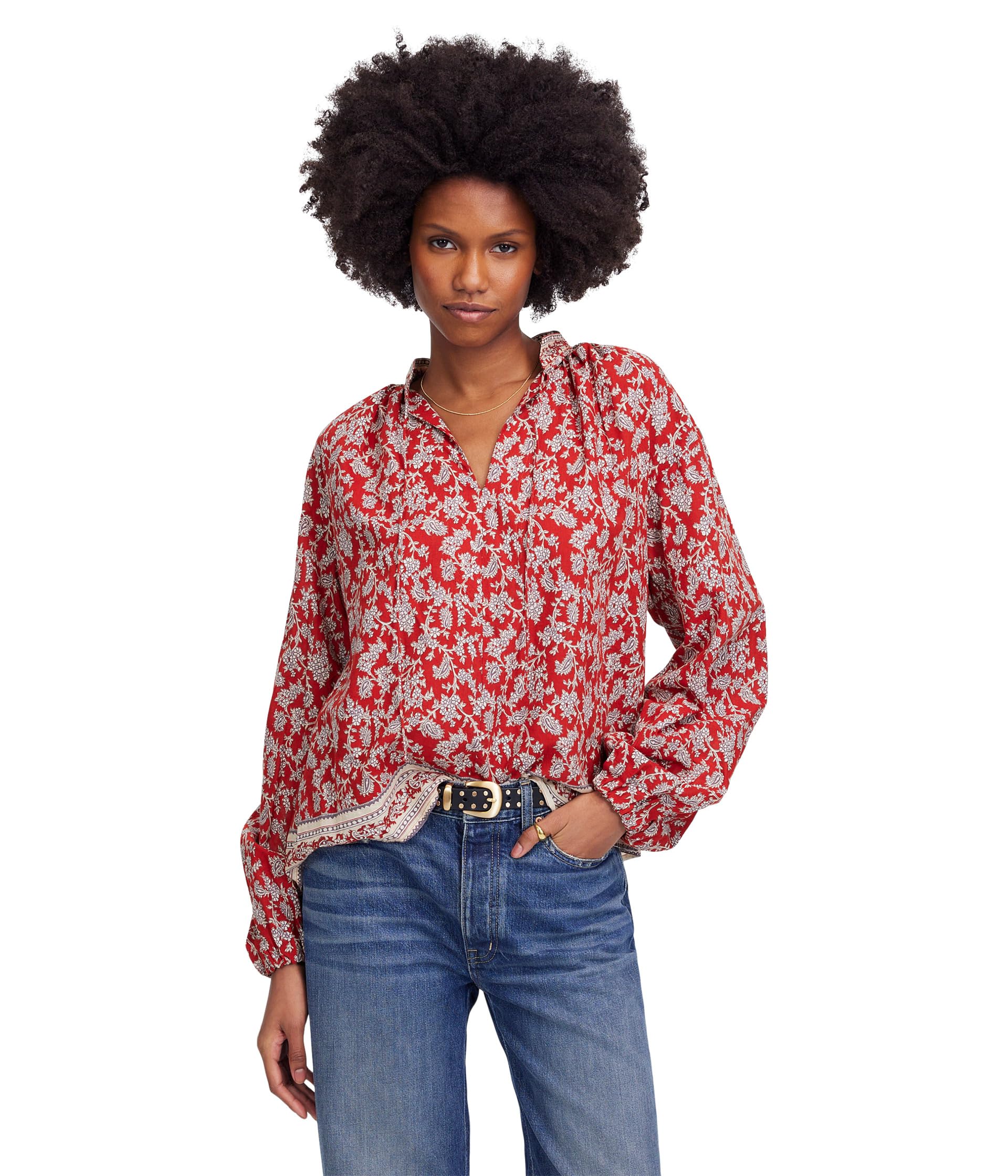 

Топ Madewell Tara Top - Printed Cotton Viscose Voile, Ground Madder