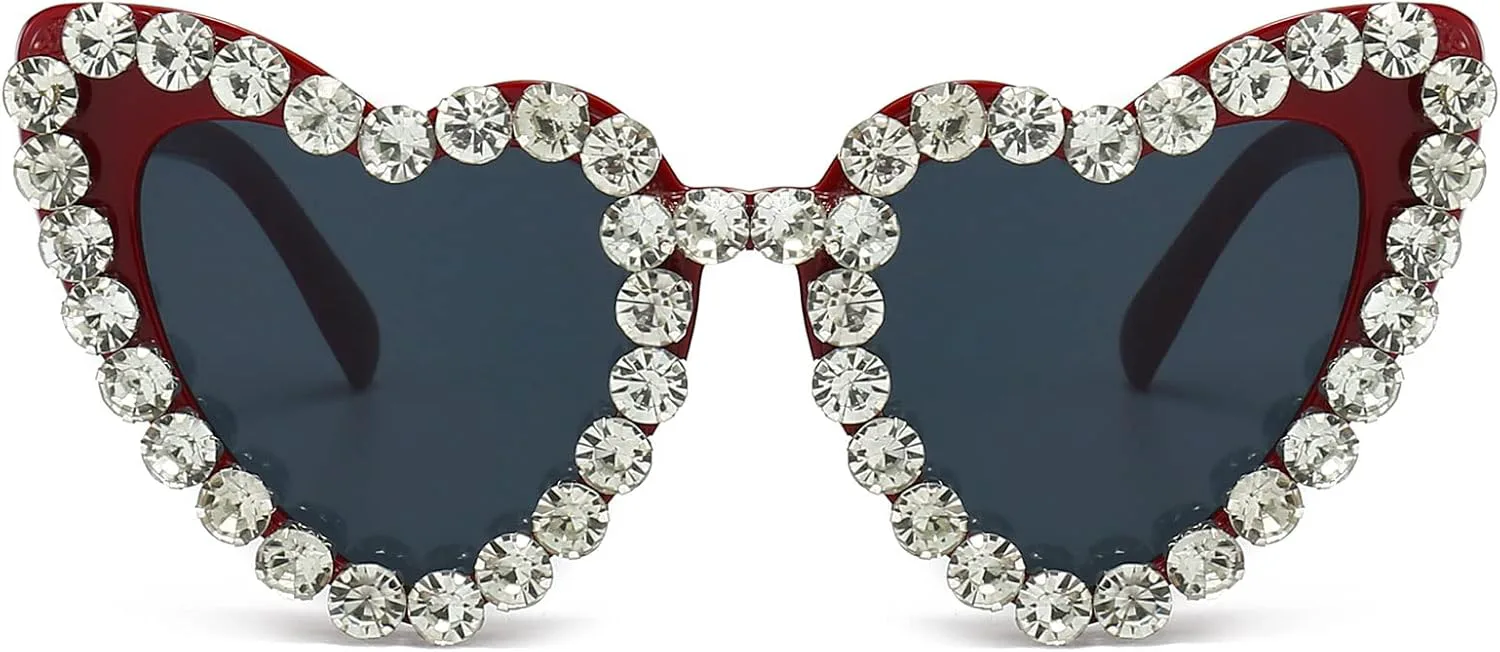 

Солнцезащитные очки YAMEIZE Trendy Diamond Heart Sunglasses - Love Heart Shaped Rhinestone bling Sunglasses UV400 Party Driving для женщин и мужчин, Dark Red