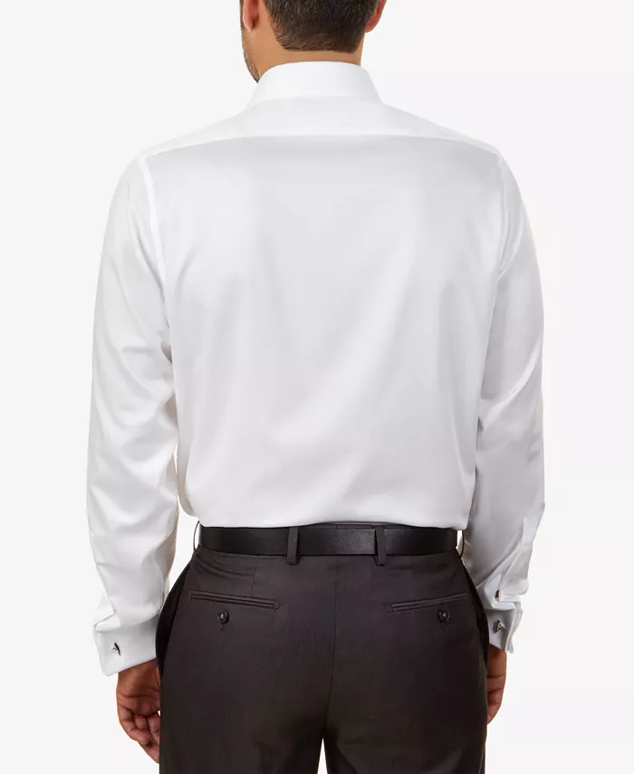 Мужская классическая рубашка с французскими манжетами, тонкой посадкой и узором "елочка", не требующая глажки Calvin Klein, белый — фото 2