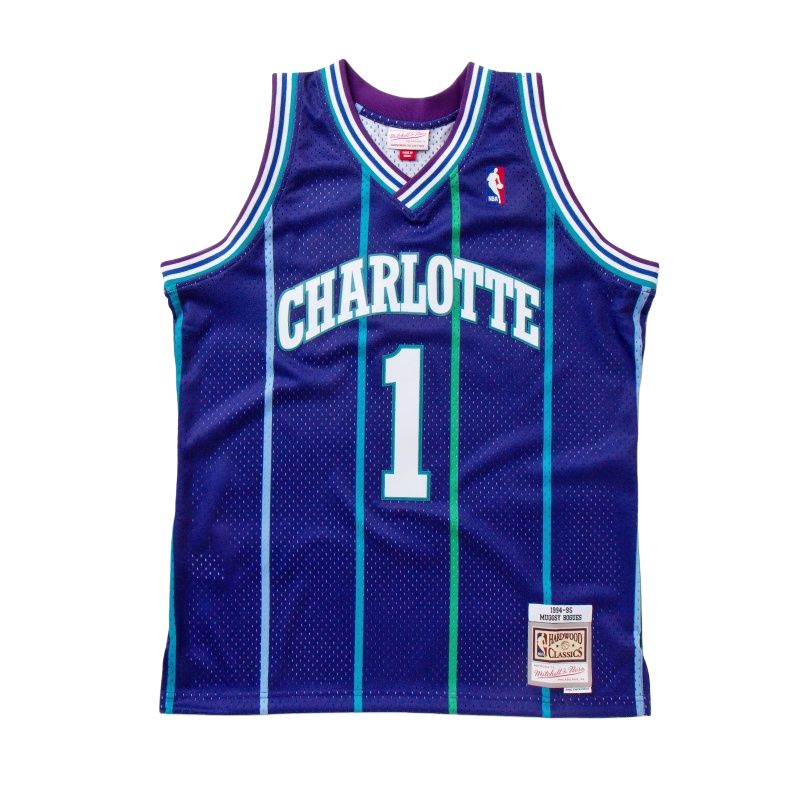 

Джерси баскетбольное Mitchell & Ness Charlotte Hornets Alternate 1994-95 Muggsy Bogues Swingman Mitchell Ness, фиолетовый