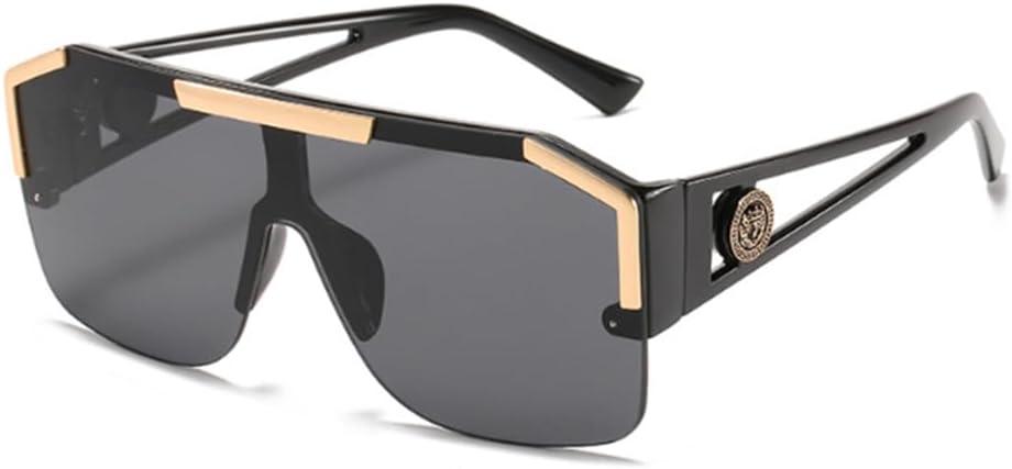 

Солнцезащитные очки с изображением головы льва, цельная оправа, большие квадратные солнцезащитные очки, женские очки с выемками Weloveushop, Bright Black All Gray Flakes