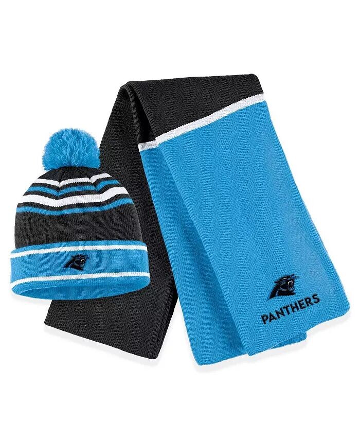 

Женская синяя вязаная шапка Carolina Panthers Colorblock с манжетами, помпоном и шарфом в комплекте WEAR by Erin Andrews