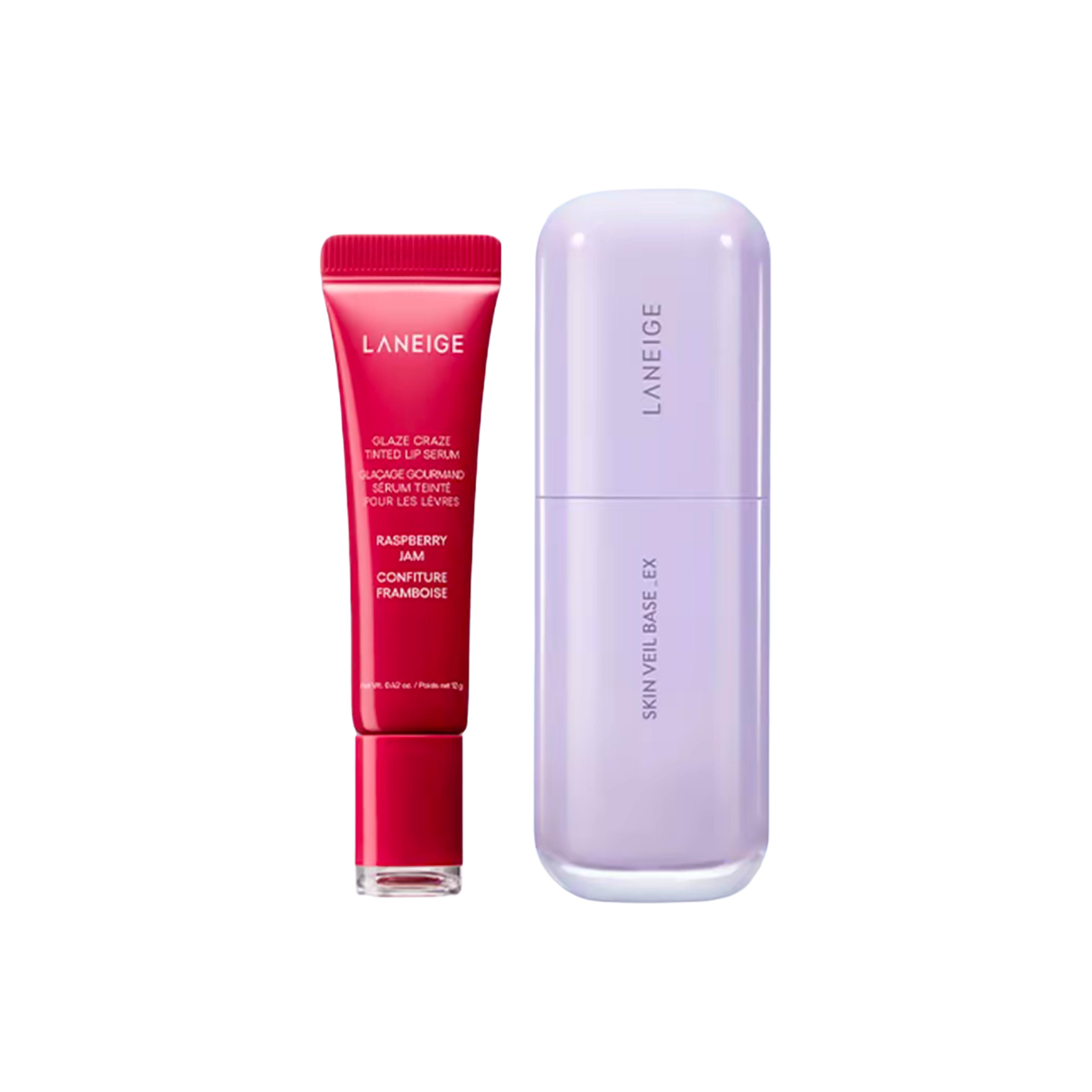 

Ланжи сенсорный праймер snowy light + кристальный блеск для губ набор для макияжа увлажняющий выравнивающий тон кожи 10г+30мл LANEIGE