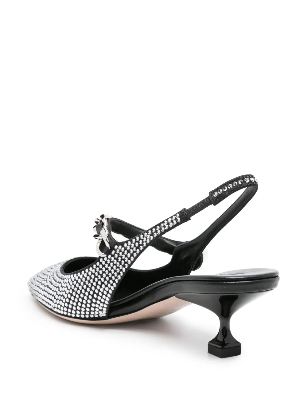 Туфли с заостренным носком и стразами MIU MIU, черный — фото 3