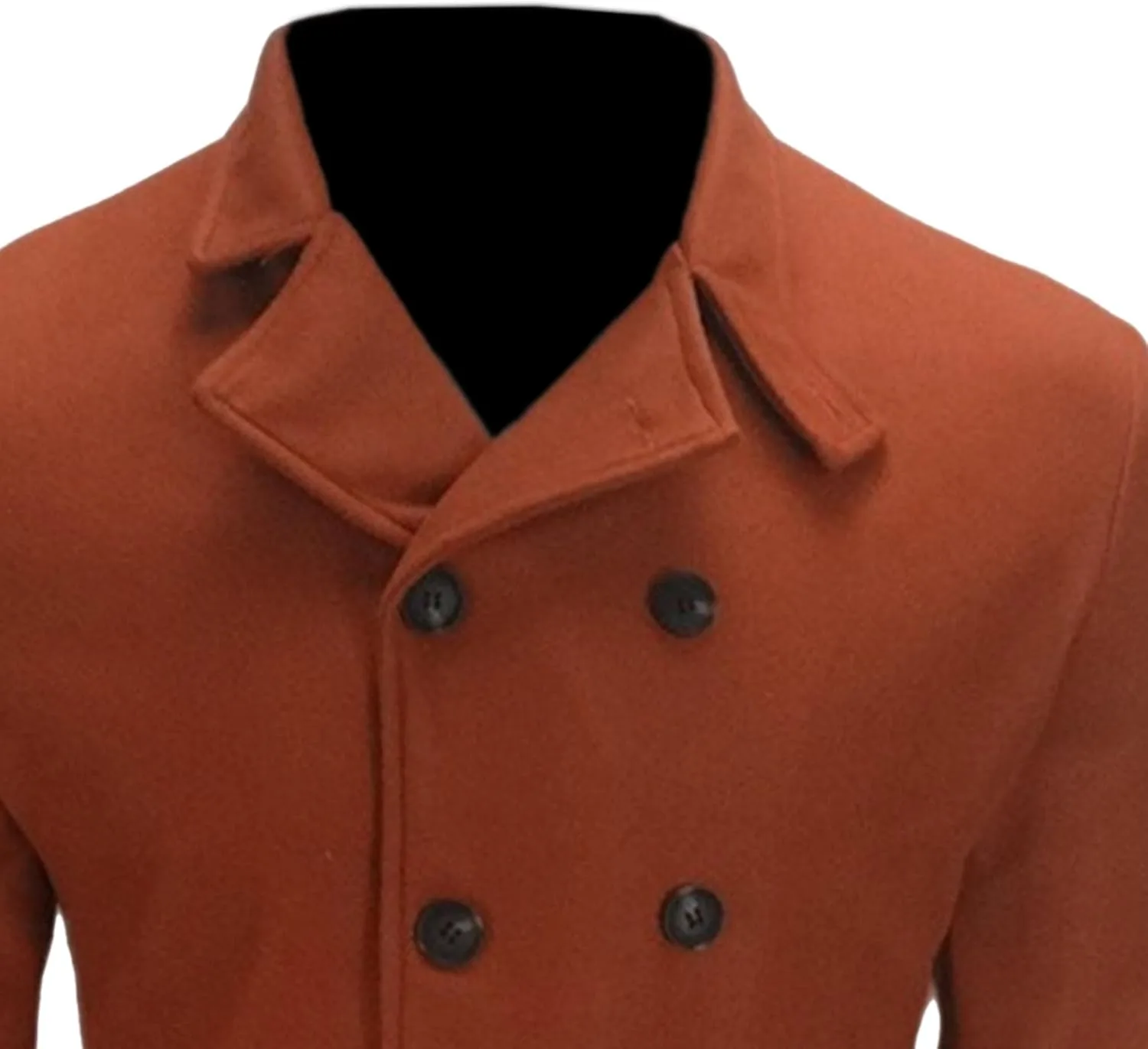 Мужское зимнее теплое пальто pea coat с вырезом лацканом длинное повседневное пальто из шерстяной смеси Generic, коричневый — фото 4