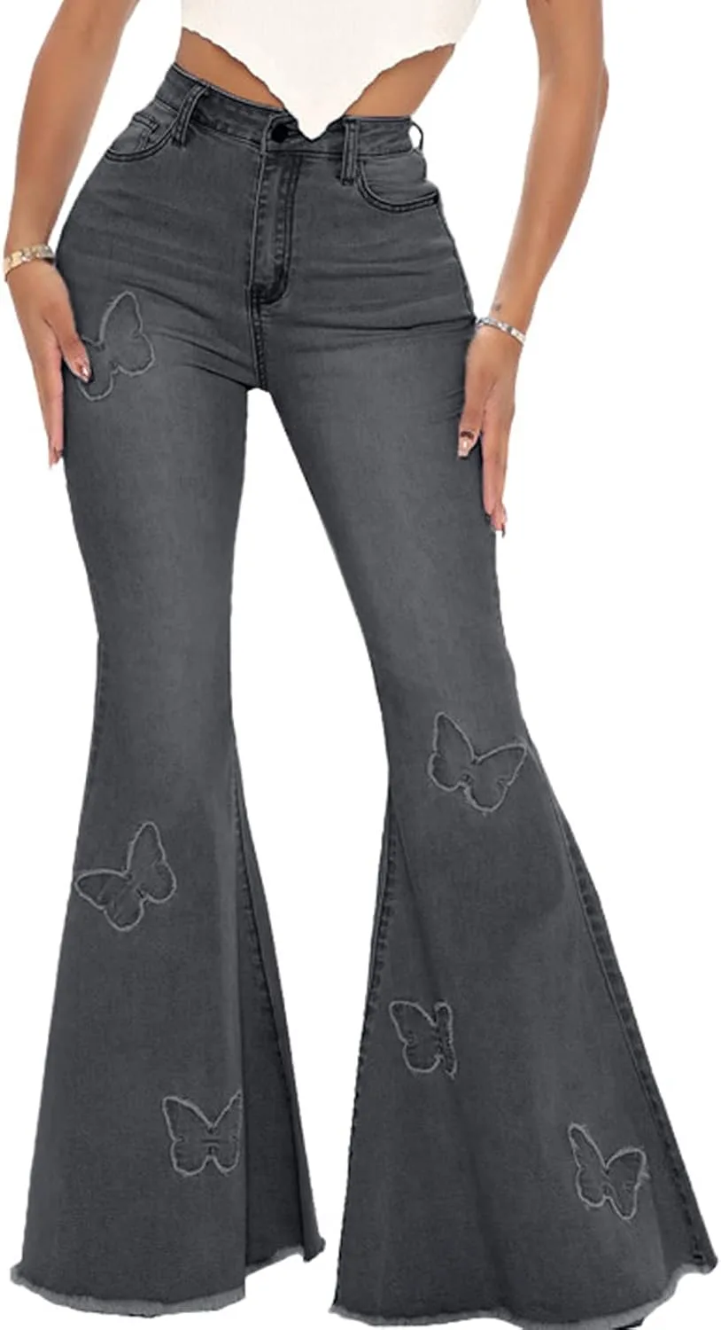 

Винтажные джинсы Bell Bottom для женщин с высокой талией, рваными дырами и необработанным краем ZonJie