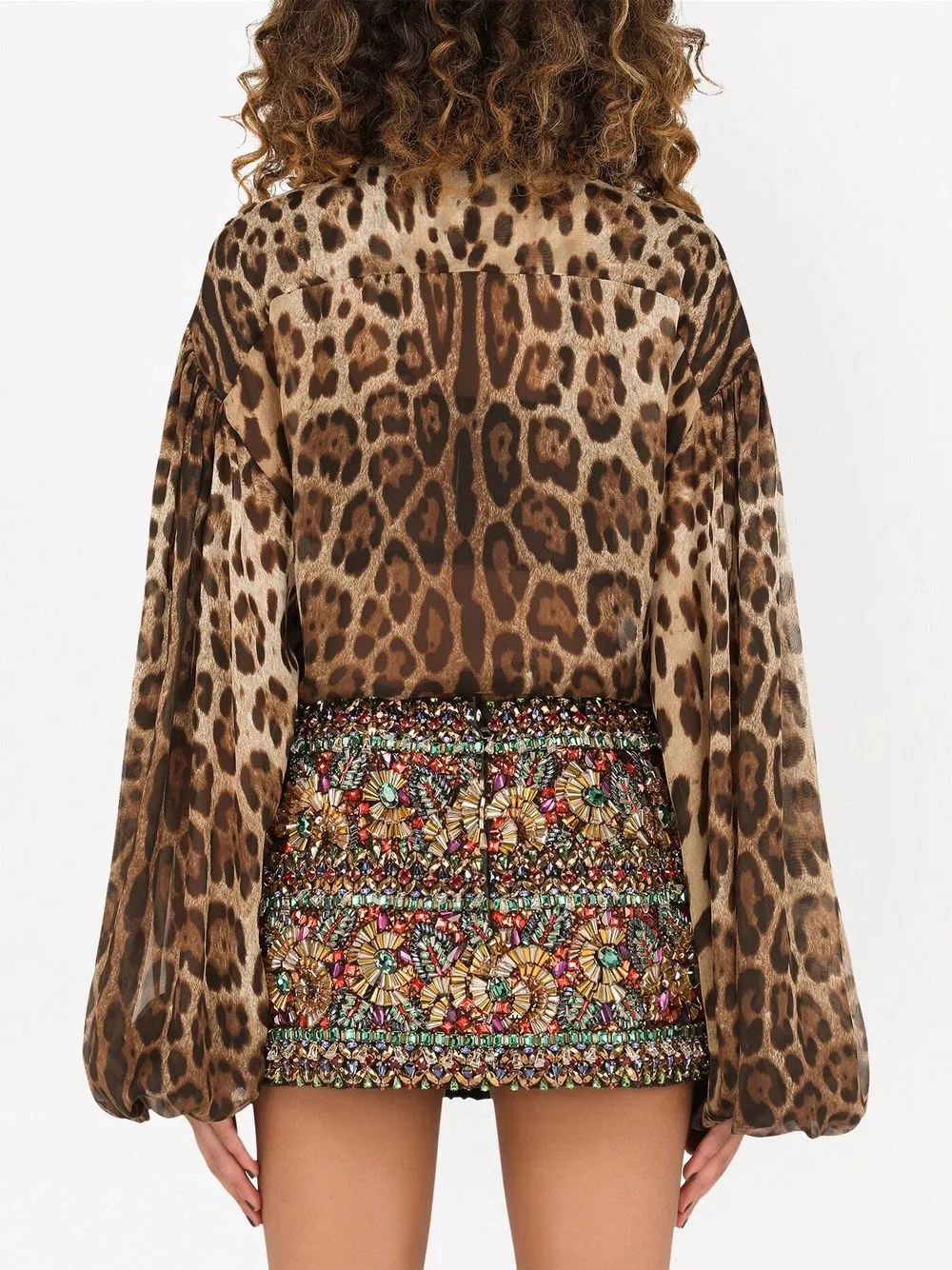 Шифоновая рубашка с леопардовым принтом DOLCE & GABBANA, коричневый — фото 4