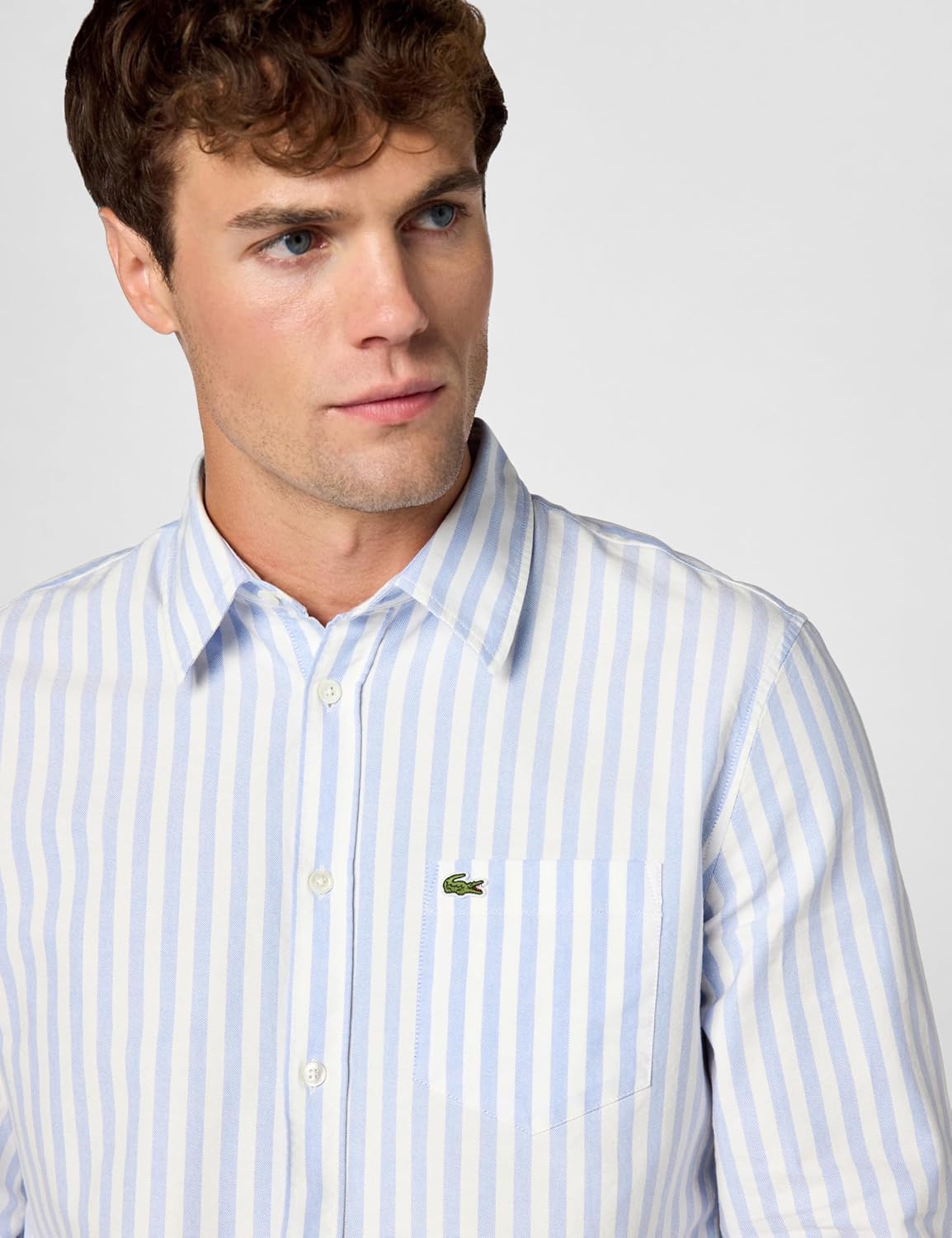 Рубашка Lacoste, мужская, в полоску, оксфорд, белый — фото 4