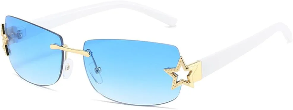 

Панк-солнцезащитные очки 2027 года для женщин, без оправы, градиентные, для мужчин, ретро, ​​очки для вождения, защита от УФ-излучения UV400 MTZJH, White Blue