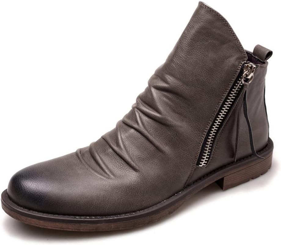 

Ботинки UOQAPRE для мужчин, кожаные ботинки на танкетке с боковой молнией, мужские мотоциклетные ботинки с регулируемой шириной, серый