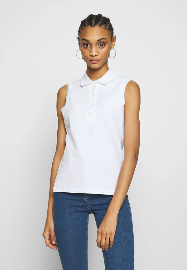 Поло Lacoste без рукавов, White, базовый приталенный крой