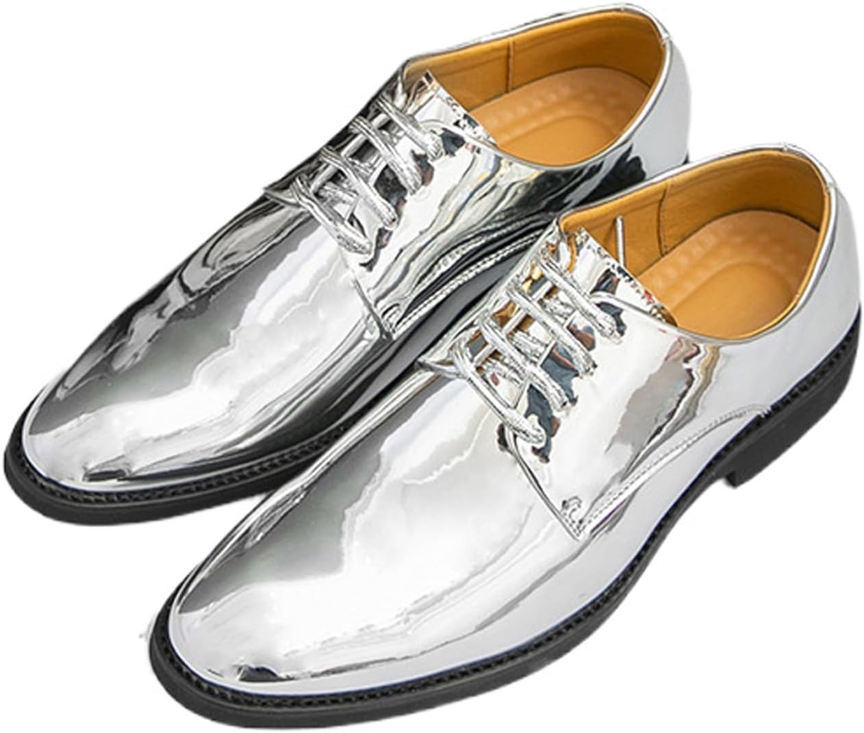 

Мужские оксфорды из лакированной кожи с низким верхом и невысоким каблуком, модные, классические с острым носком, на шнуровке, с устойчивым каблуком, деловые туфли для свадьбы, вечеринки и работы Nsneond, серебро
