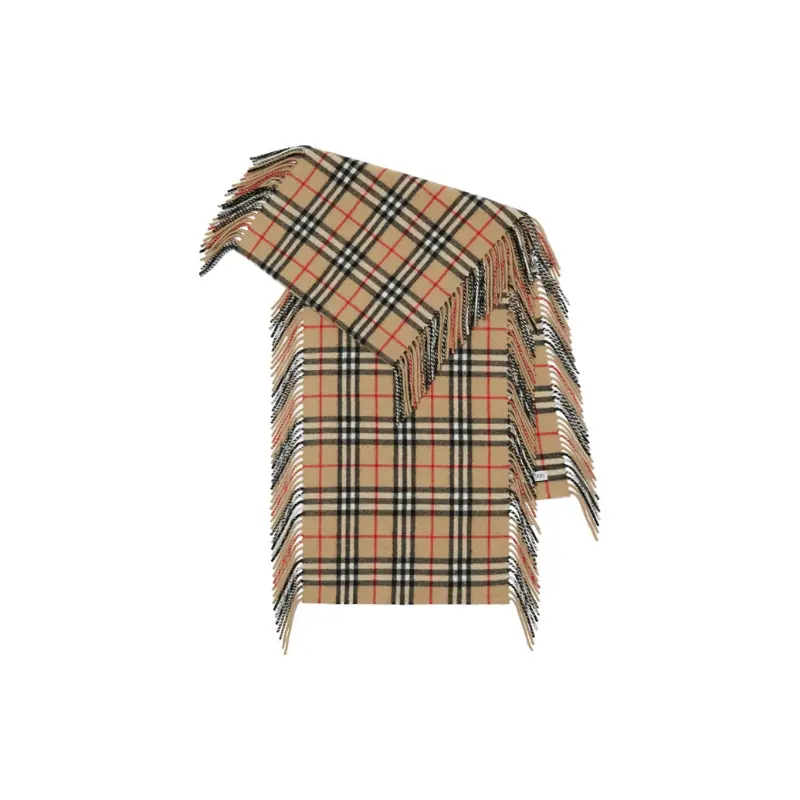 

Шарф вязаный Burberry Checked Fringed-Edge, хаки