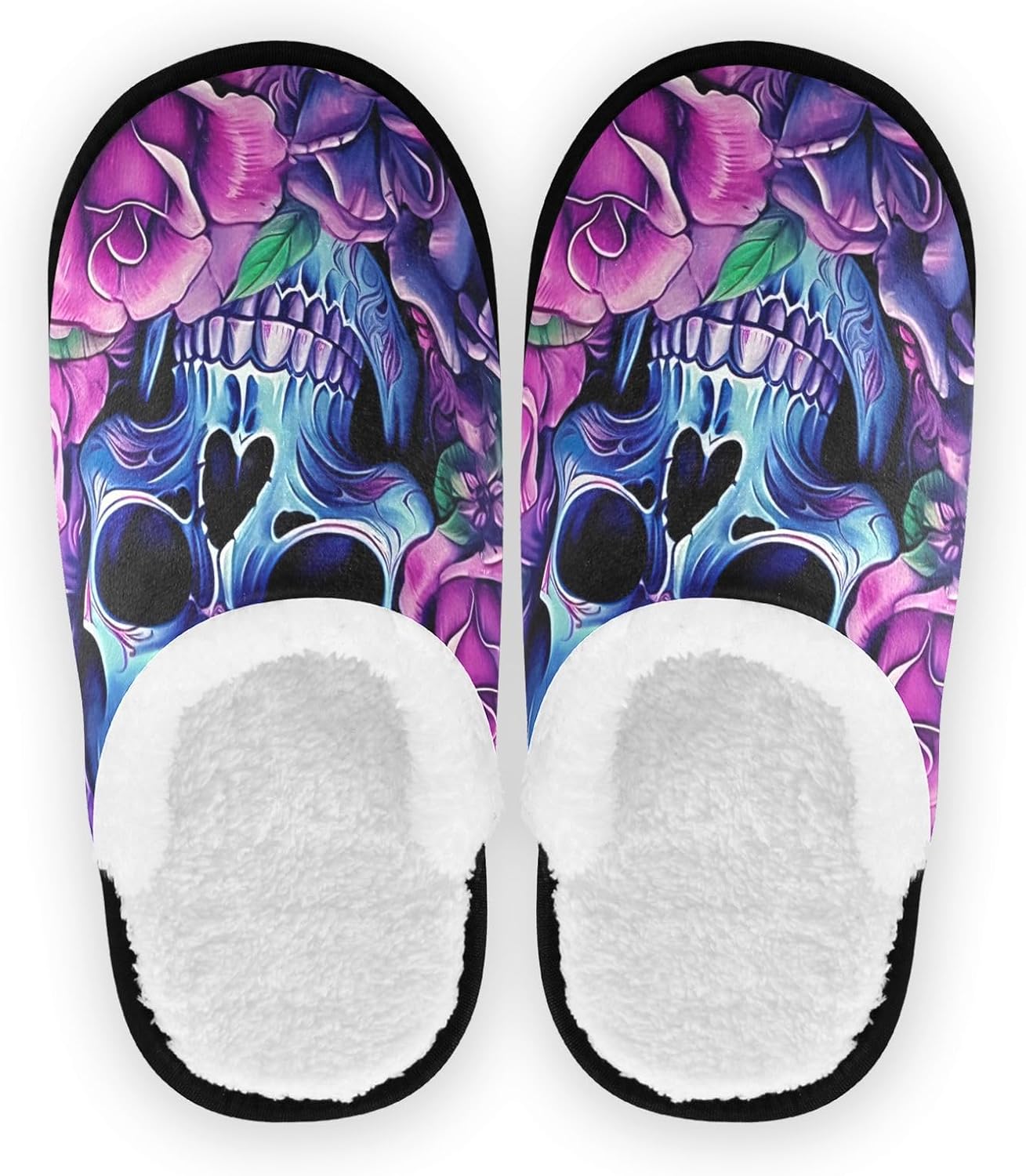 

Домашние тапочки UMIRIKO с рисунком черепа и розы для женщин и мужчин, моющиеся, с противоскользящей подошвой, с сумкой для хранения, для путешествий и спа 20848891, Flower Skull