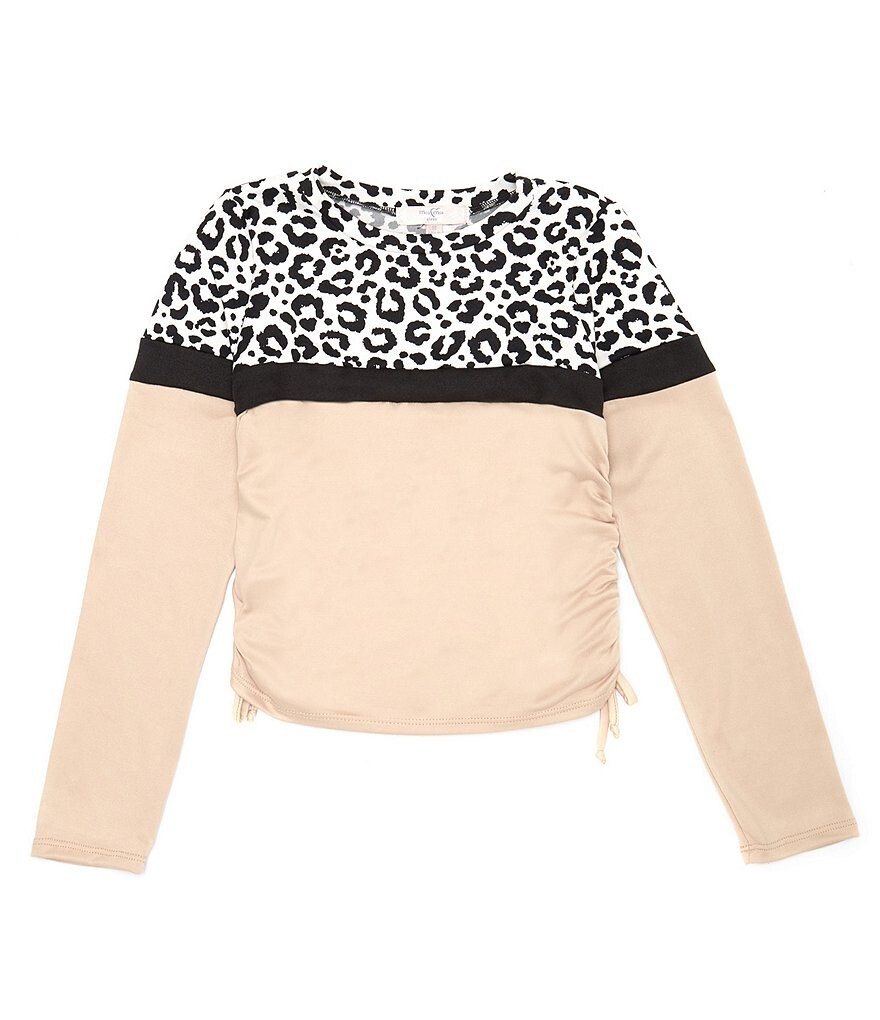 

Moa Moa Топ с завязками и длинными рукавами для больших девочек 7–16 лет с круглым вырезом и цветными блоками в виде животных, коричневый