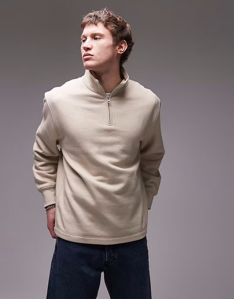 

Толстовка Topman с застежкой-молнией 1/4 в каменном цвете