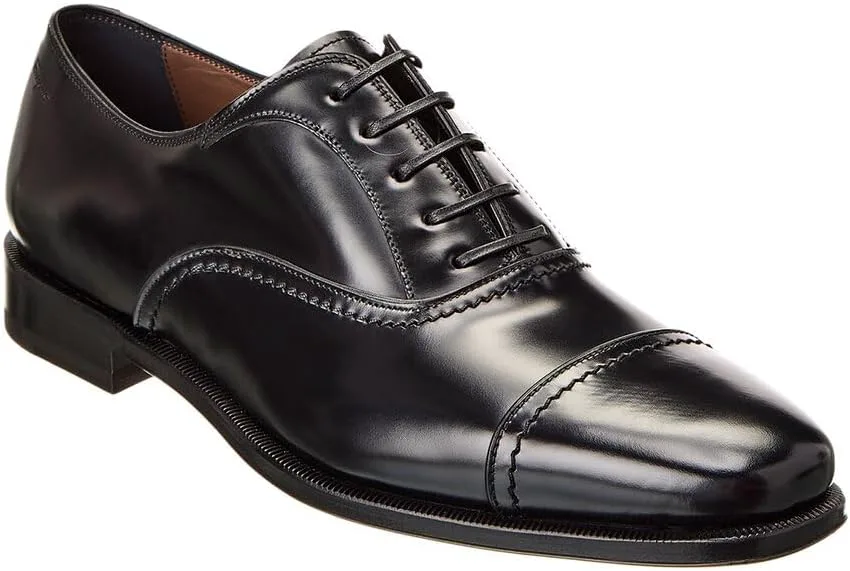Мужские официальные черные туфли-оксфорды Salvatore Ferragamo из натуральной кожи SEUL (EE/широкие) с закрытым мыском и прошитой подошвой, черный — фото 4
