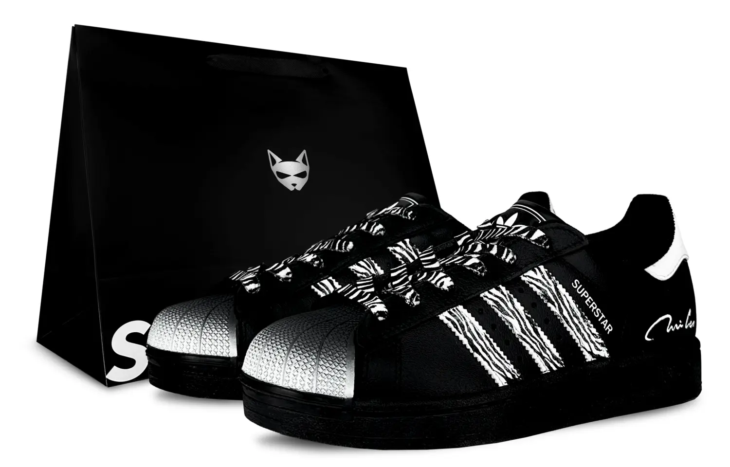 

Adidas Originals Superstar 2 Fault Zebra Leather Low top Kids' Skateboarding Shoes Black White Colorway Teenagers