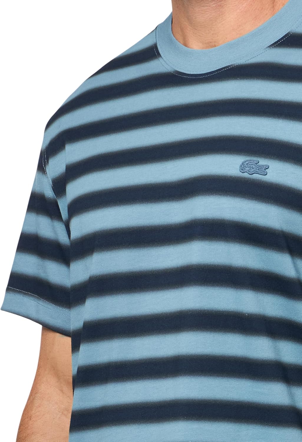 Мужская футболка Lacoste Classic Fit средней толщины в полоску Classic Fit, Limestone, Falcon, & Navy Blu — фото 3