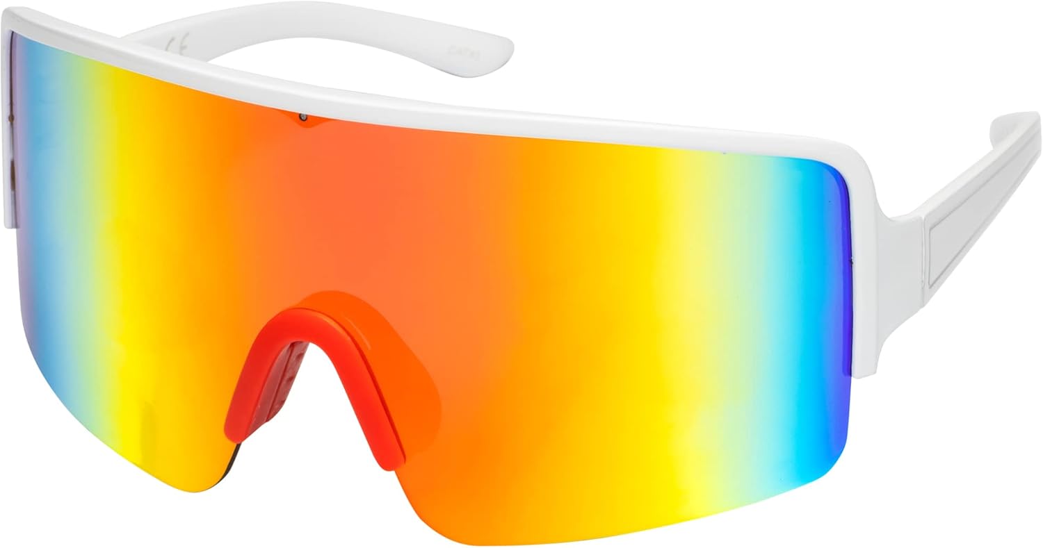 

Большие зеркальные солнцезащитные очки в стиле ретро, ​​светоотражающие, неполяризованные, винтажные солнцезащитные очки-козырьки 80-х и 90-х годов, для женщин и мужчин FLAWLESS EYEWEAR, Orange Mirror