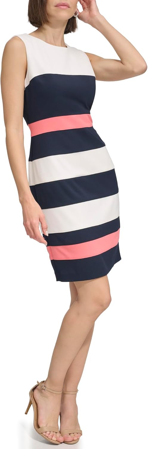Женское мини-платье-футляр без рукавов Tommy Hilfiger из крепа-скуба в полоску, Ivory/Sky Captain/Sherbet — фото 2