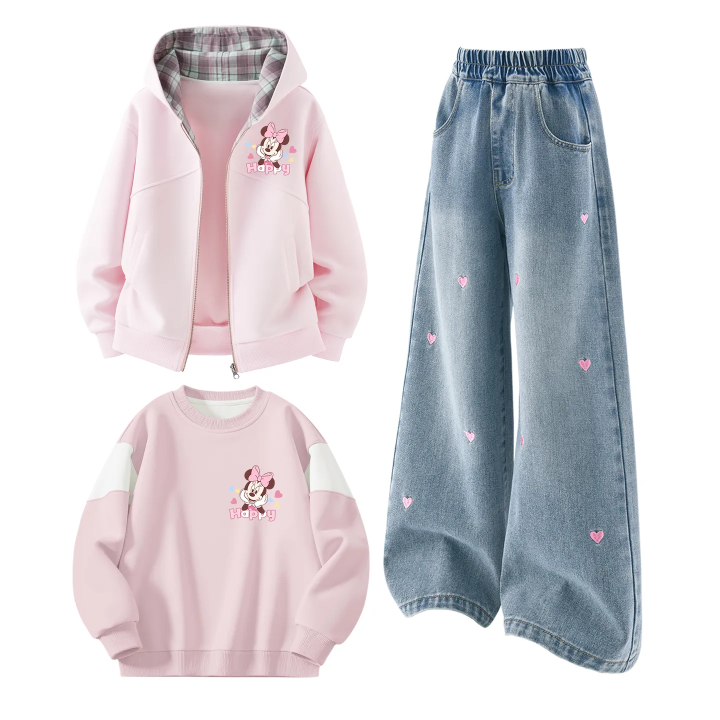 Детская повседневная спортивная одежда Disney, DiCai Xin Xiao K Cherry Blossom Pink+Solid Color Sea Salt Blue+DiCai Xin Xiao K Cherry Blossom Pink