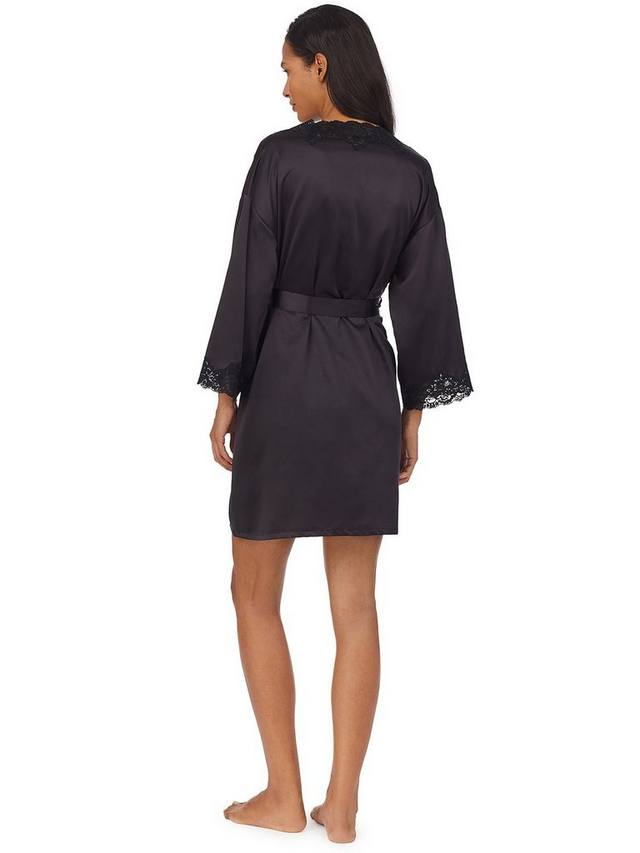 Лорен кимоно-халат из сатина с кружевными деталями Ralph Lauren, Black — фото 3
