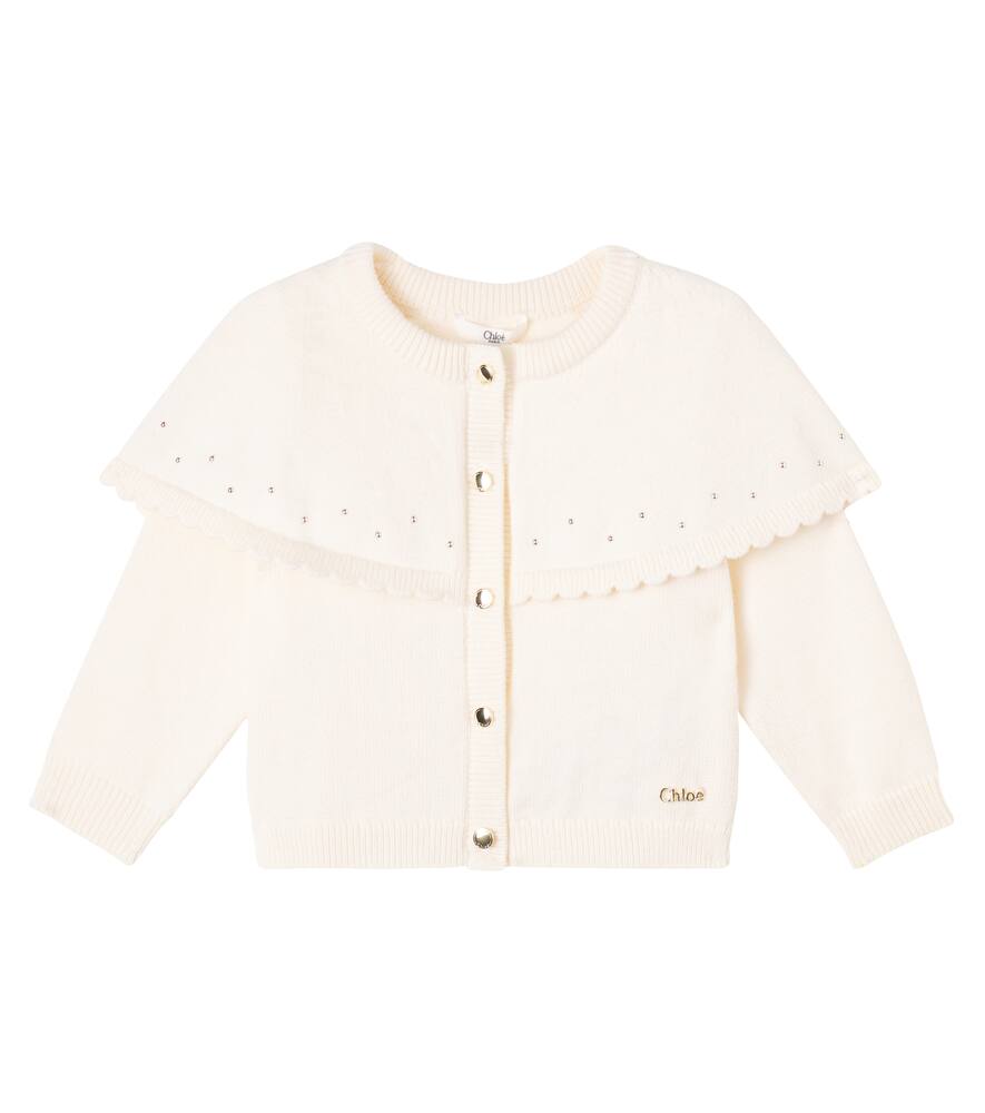 

Детский кардиган из хлопка и шерсти с декором Chloé Kids, Craie